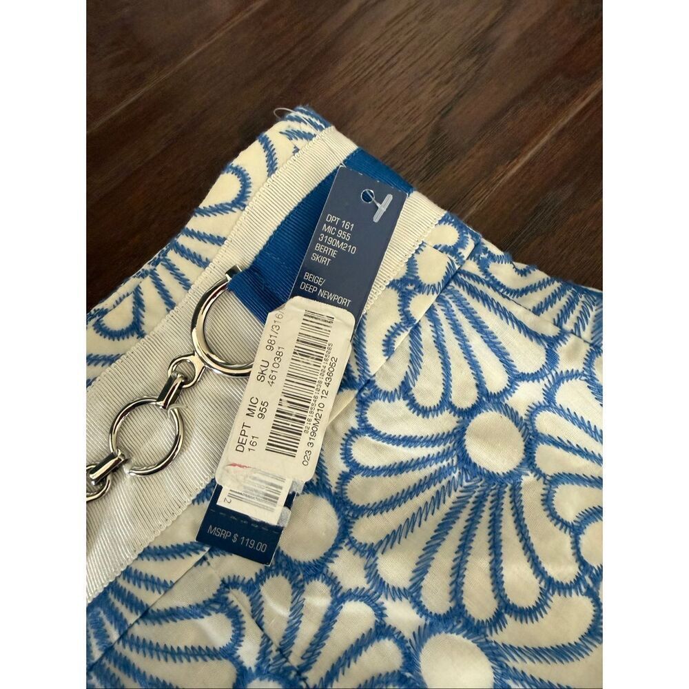 NWT Antonio Melani Blue White Flower Horsebit Mini Skirt 12 - Picture 8 of 8